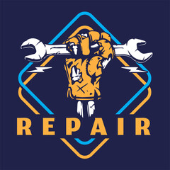 Naklejka premium The Strong Hands of the Repair Expert