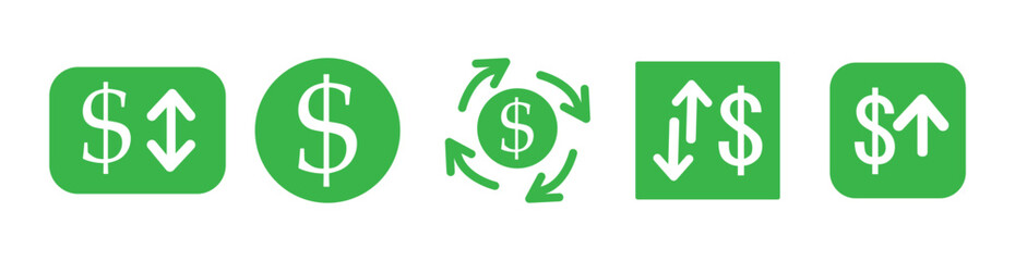 Currency exchange icon with dollar sign and arrows in circular motion.  money cycle icon. money return on investment sign.