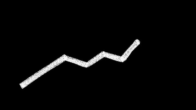 Animated financial growth chart with trend line graph. White chalk hand drawn arrow. Growth bar chart of economy. Hand drawn vector illustration isolated on black background.