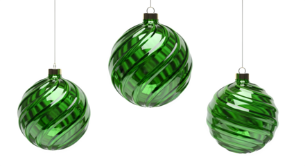 Green Swirl Christmas Ornaments, isolated on transparent background