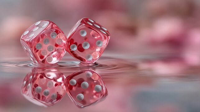 Two pink dice are floating in a pool of water