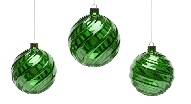 Green Swirl Christmas Ornaments, isolated on transparent background
