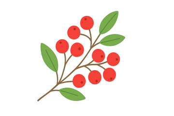 Stylized Christmas holiday branch with bright red berries and green foliage