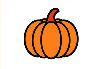 Stylized orange pumpkin with thick black outline and red stem for autumn harvest