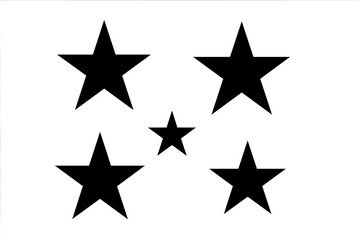 Symmetrical arrangement of five black five-pointed stars isolated on a clean white background