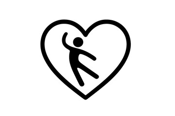 Joyful stick figure dancing inside a heart shape symbolizing love and freedom