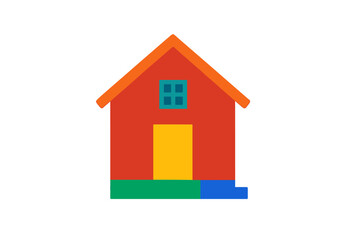 Simple geometric house icon with bright primary colors isolated on a white background