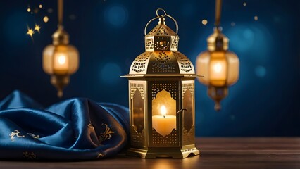 Golden Lantern on Blue Cloth