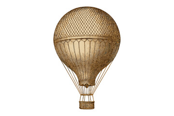 Fototapeta premium Vintage hot air balloon with basket in sepia tone isolated on white background