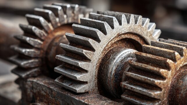 Close up of rusty machine gears detailed industrial metal components - Powered by Adobe