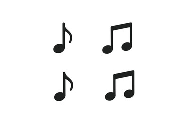 Collection of four black musical notes representing sound and melody icons