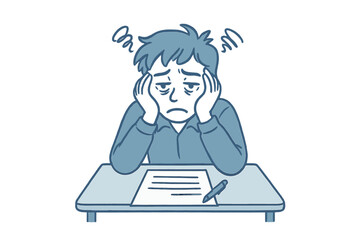 Overwhelmed person suffering burnout and extreme fatigue sitting at desk