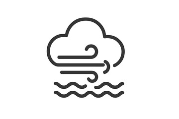 Strong wind blowing from a cloud over wavy water surface lines minimalist design