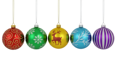 Colorful Christmas Ornaments, isolated on transparent background