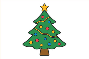 Simple decorated Christmas tree with colorful ornaments and a star topper