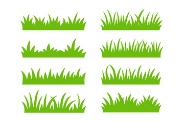 Obraz premium Collection of various green grass borders and lawn silhouettes for natural design