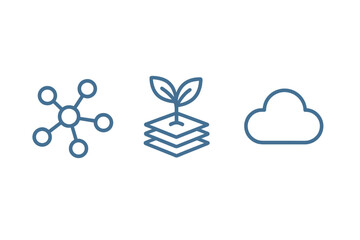 Abstract line symbols showing network connection, layered growth, and cloud computing