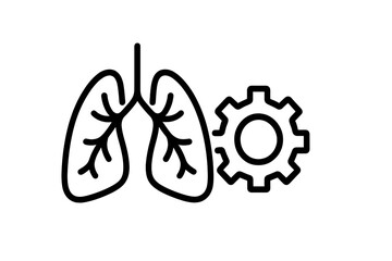 Human lungs organ next to a cogwheel symbolizing respiratory health and mechanical function