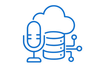 Cloud computing storage with microphone and data flow circuit representing digital services
