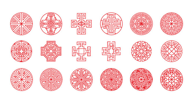 Collection of chinese geometric patterns vector design element