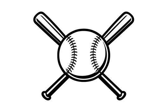 Classic black and white emblem with crossed baseball bats and stitched ball