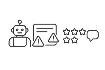 Artificial intelligence bot error warnings and customer feedback rating icons