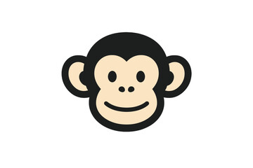 Cute cartoon monkey head with a smiling face and large ears on a white background