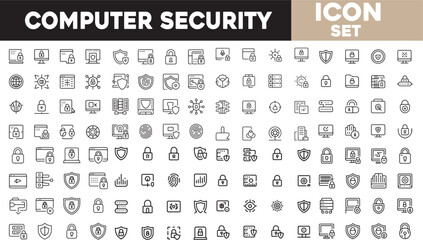Fototapeta premium Computer and Cyber security thin line icons set. Editable stroke.one line icon with white background