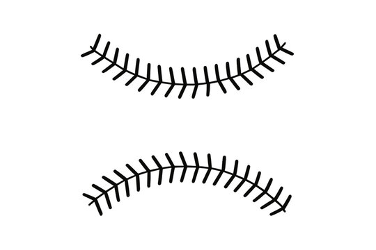Iconic black stitching seams graphic element for baseball or softball design on white background
