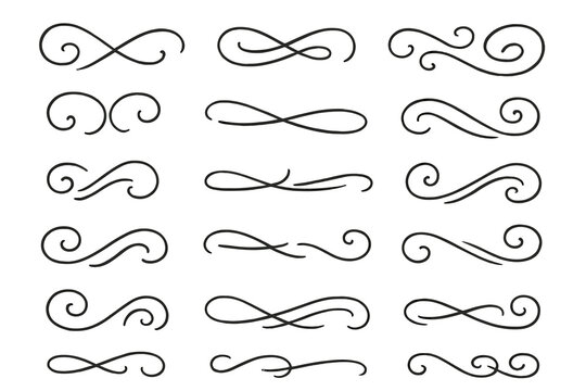 Elegant hand drawn calligraphic swashes and vintage ornamental text dividers