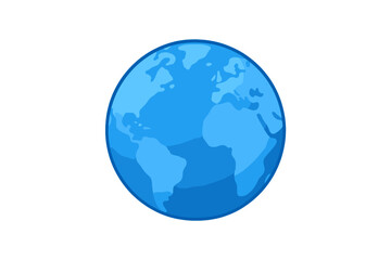 Blue sphere representing the world map with continents and oceans on a white background