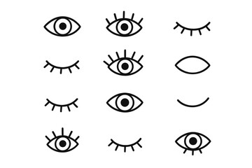 Minimalist open and closed eye symbols with eyelashes in simple line art style for spiritual and beauty concepts