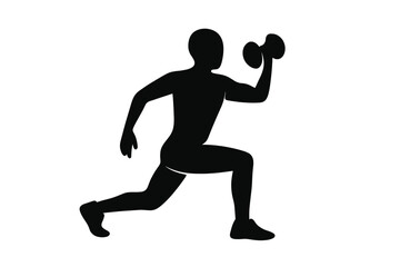 Person performing lunge exercise with overhead dumbbell lift silhouette