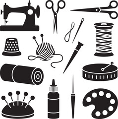 Tools for tailoring as sewing machine scissors needle yarn spool thimble measuring tape