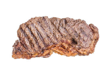 Seared grilled dry aged New York strip steak on bright white background highlighting juicy texture perfect for food photography grill and steakhouse themes