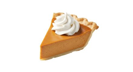 Pumpkin Pie Slice with Whipped Cream, isolated on transparent background