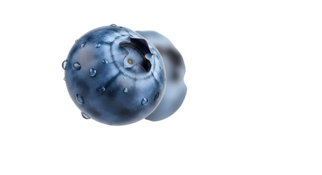 Blueberry with water droplets, isolated on transparent background