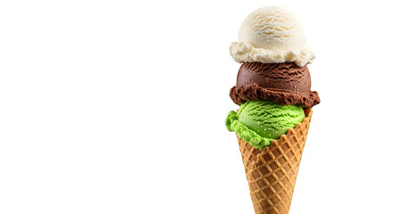 Three-Scoop Ice Cream Cone, isolated on transparent background