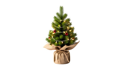 Rustic Christmas Tree in Burlap, isolated on transparent background