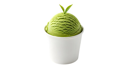 Matcha Ice Cream with Mint Garnish, isolated on transparent background