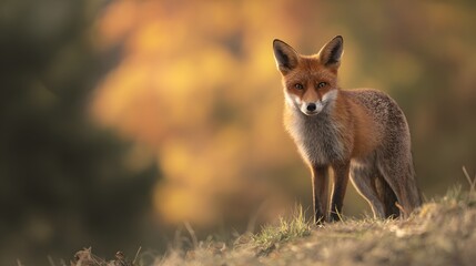 Obraz premium Majestic red fox portrait bathed in golden light a stunning wildlife moment of serene forest beauty