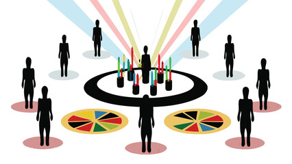 Futuristic holographic stock market charts with spinning 3d elements representing financial growth and data visualization in a dynamic abstract digital environment