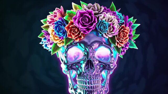 Animated skull with flowers and &ldquo;Starting Soon&rdquo; text, stream overlay background.
