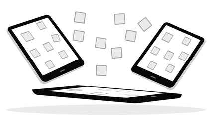 Abstract geometric composition featuring hundreds of levitating square tiles in a vibrant multi colored gradient creating a futuristic and dynamic visual effect