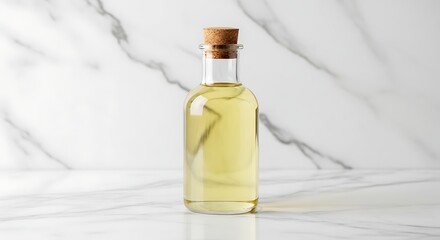 Oil bottle on white marble