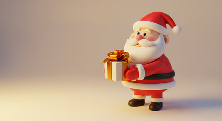 Kawaii Chunky Clay Santa With Golden Bow Present