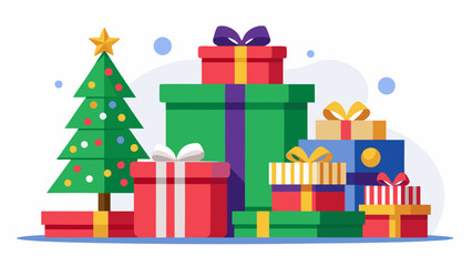 Festive christmas tree surrounded by colorful gift boxes