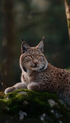 Fototapeta premium Alert Eurasian lynx portrait reveals peaceful nature conservation a stunning wildlife moment