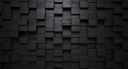 Abstract dark wooden cubes surface background with geometric pattern and deep shadows