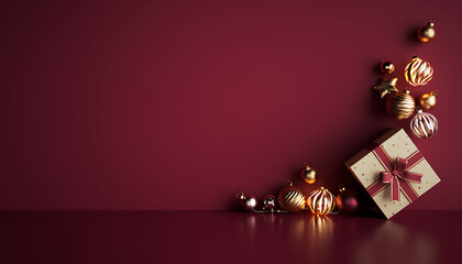 Elegant Holiday Gift and Ornament Display with Festive Cheer, Perfect for Christmas Greetings and Seasonal Promotions, Creating a Warm, Inviting Ambiance